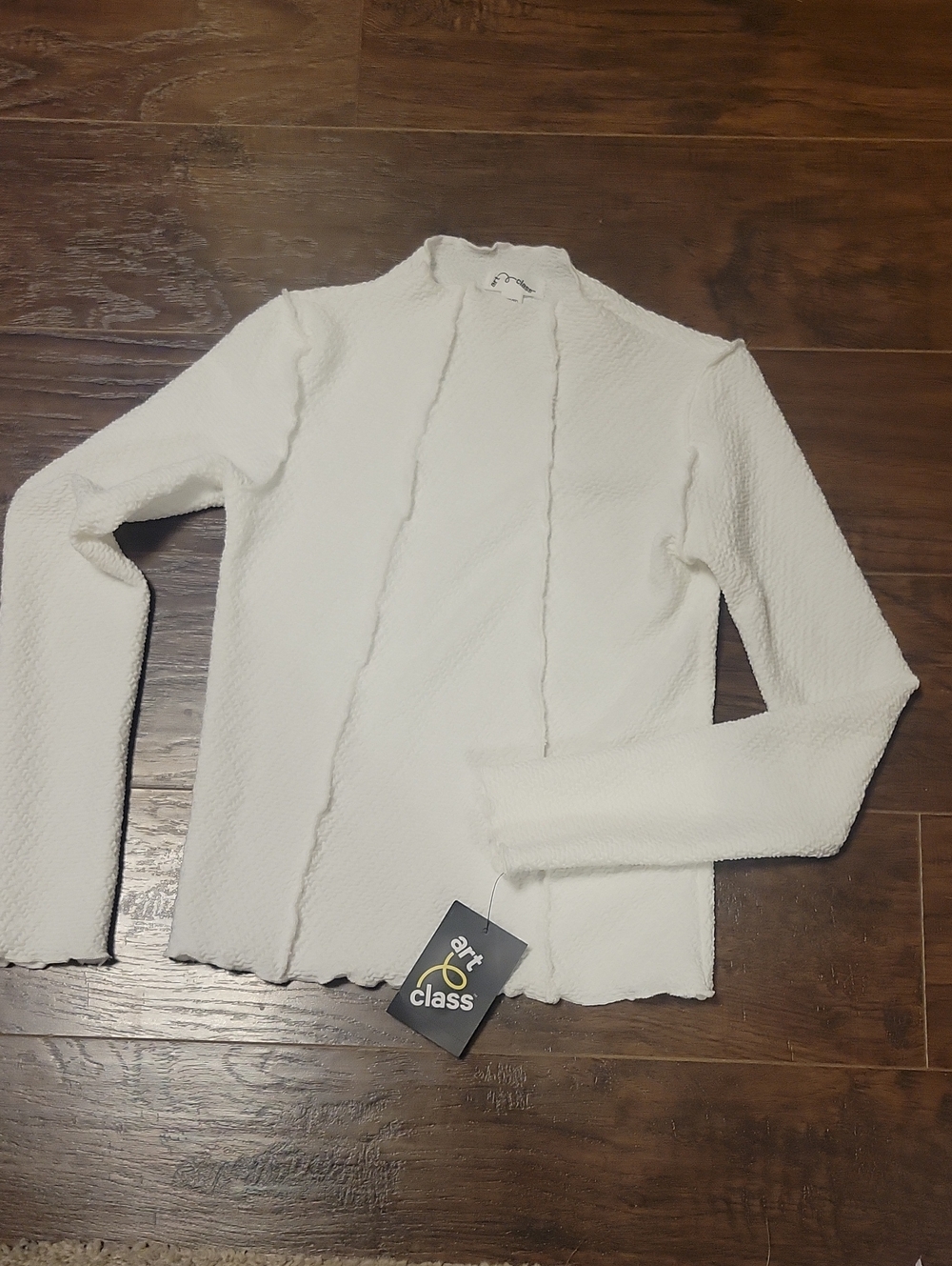 art class White Long Sleeve Textured Girls Top. Size L 10/12